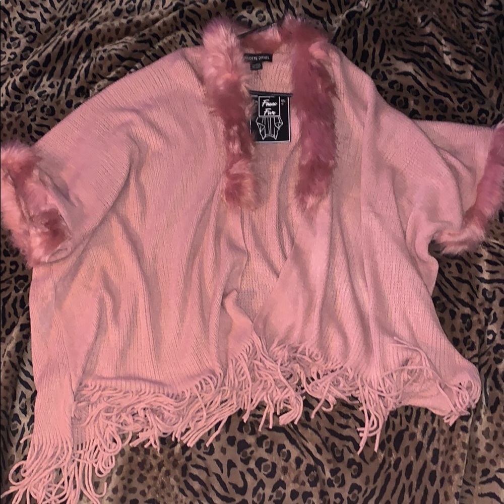 Pink Faux Fur ruana wrap- NEVER WORN